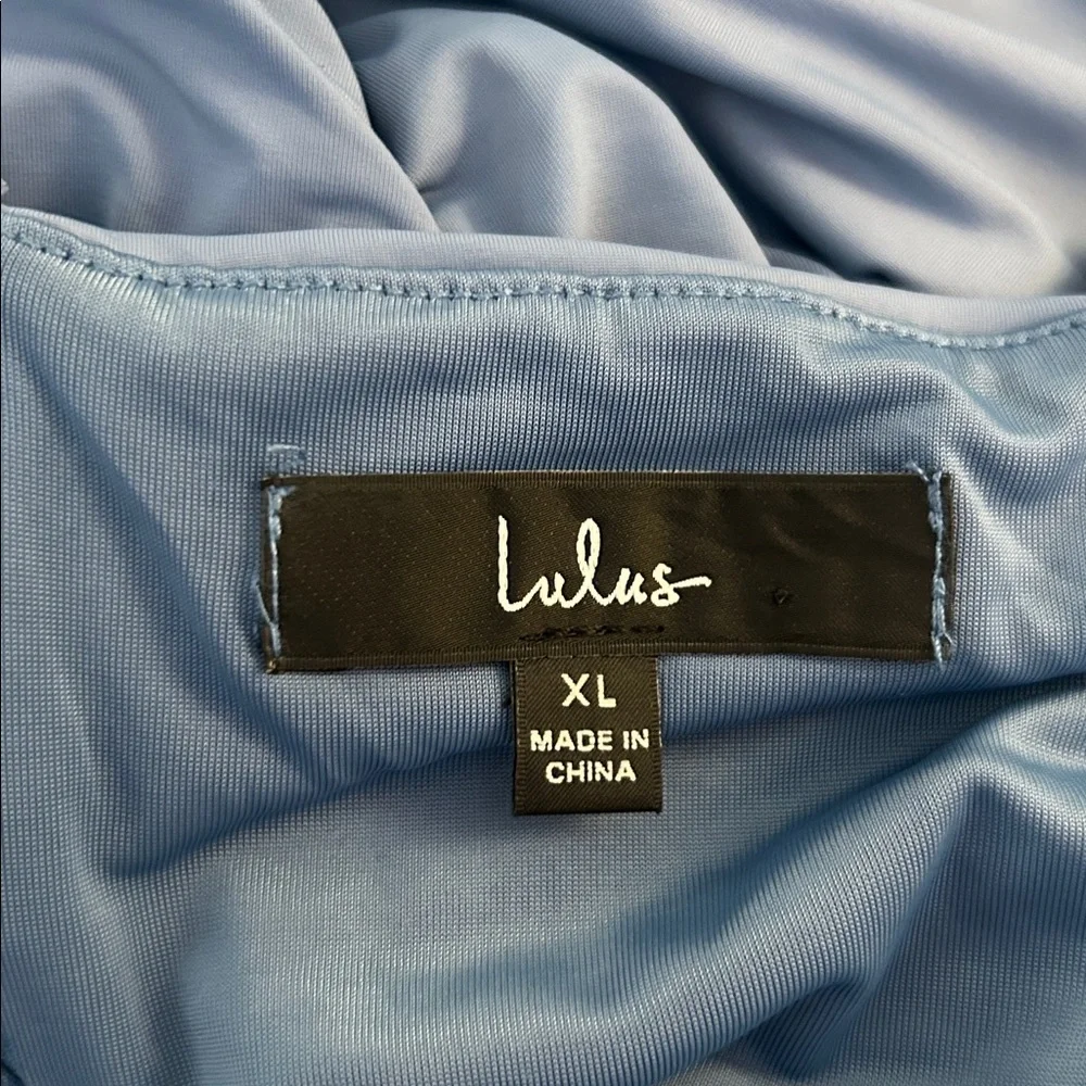 Lulus Mesmerizing‎ Reputation Slate Blue Twist-Front Bodycon Midi Dress Size XL